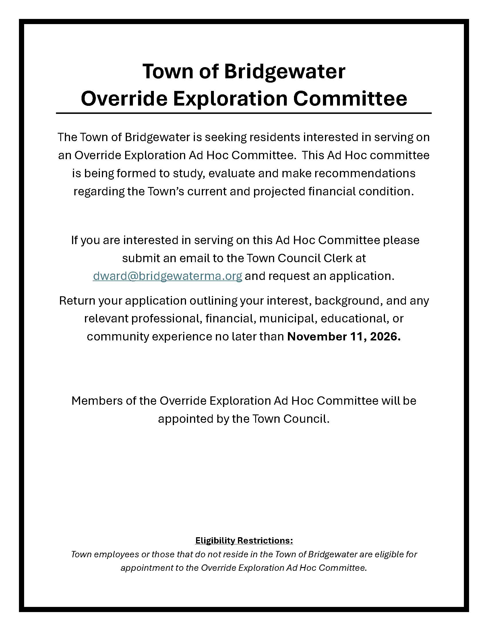 Override Exploration Committee Posting